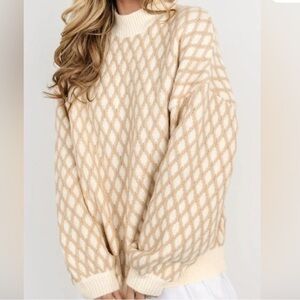 Outmeal diamond knit drop shoulder high neck sweater